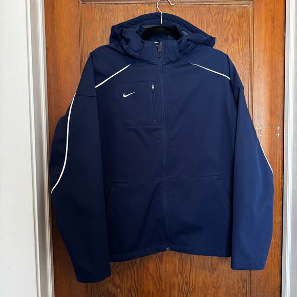 Nike Softshell Fleece Lined Navy Full Zip Jacket XL - Picture 1 of 14